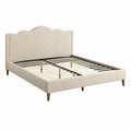 Lit double Rorqelvo 160x200 cm en tissu beige avec sommier à lattes, style classique, élégant et confortable.