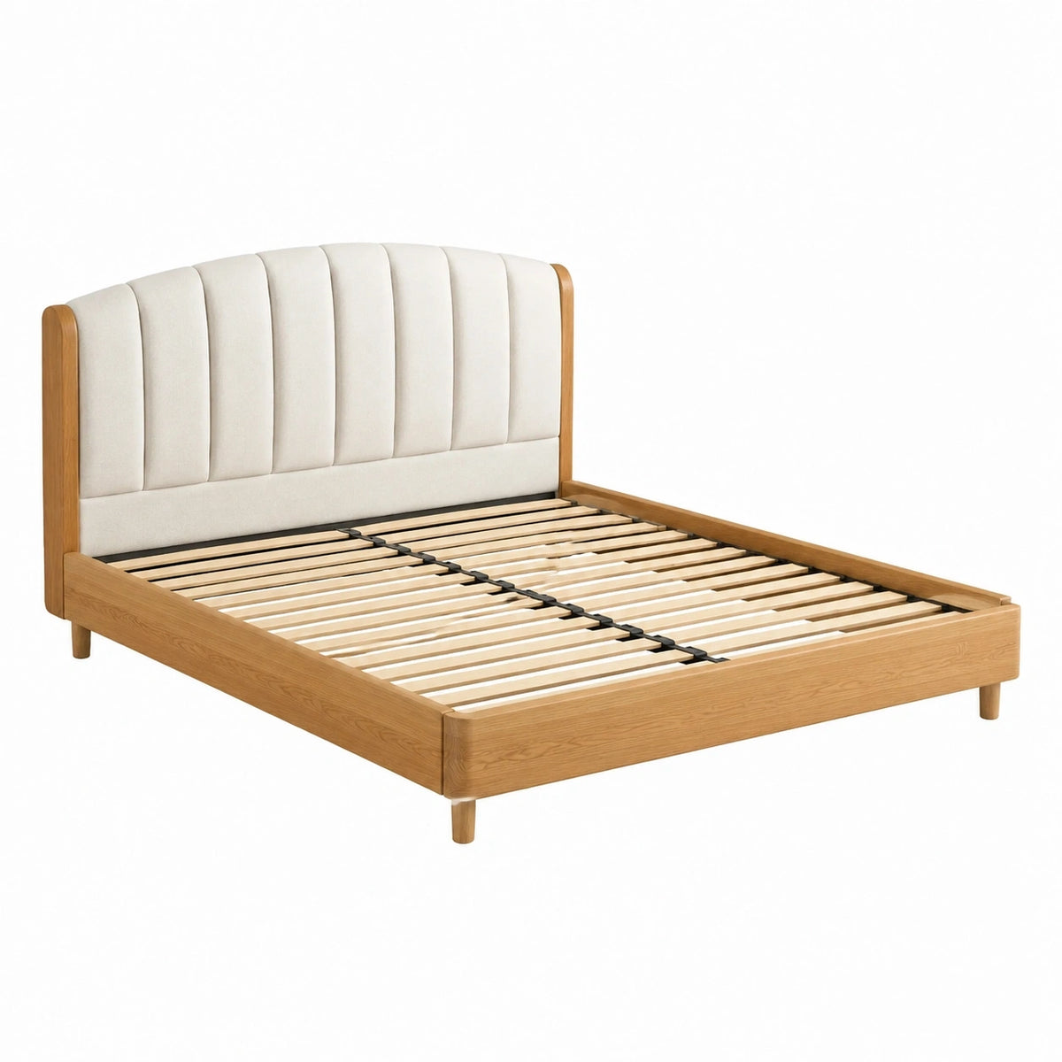 Lit 160 x 200 cm en bois naturel et tissu écru - sommier à lattes style contemporain