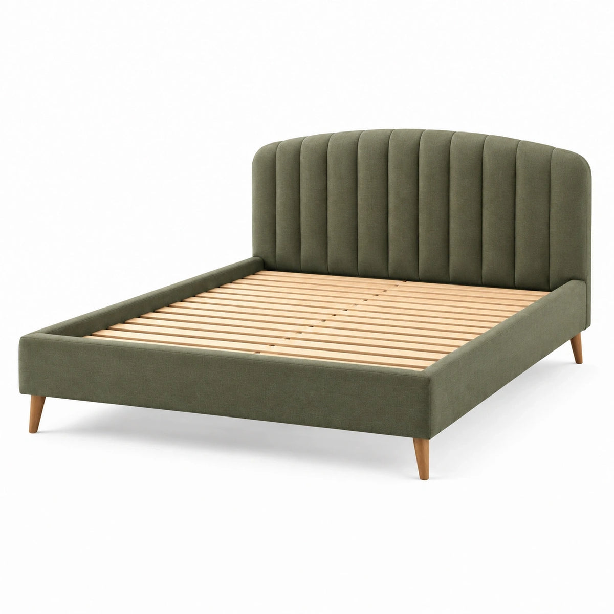 Lit 160 x 200 cm en tissu kaki avec tête de lit capitonnée style contemporain