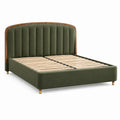 Lit double Rorqelvo en velours vert olive 160x200 cm avec sommier à lattes, style contemporain, élégant et confortable.