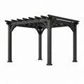 Pergola de jardin Rorqelvo en acier noir, 300x300x230 cm avec lames ouvertes pour ombrager et décorer l’extérieur.