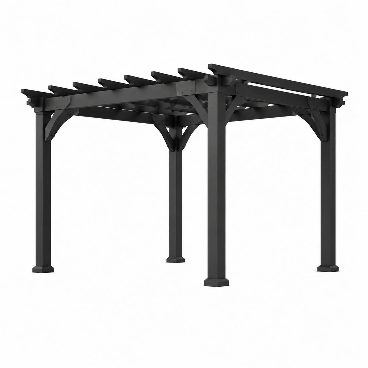 Pergola de jardin 300 x 300 x 230 cm en acier noir à lames ouvertes