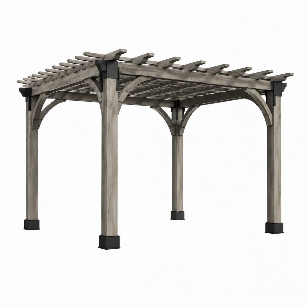 Pergola de jardin 300 x 300 cm en bois gris - Structure ajourée avec toit à lattes