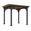 Pergola en acier et bois noir/marron avec toit ajouré pour jardin, dimensions 300x300 cm, par Rorqelvo
