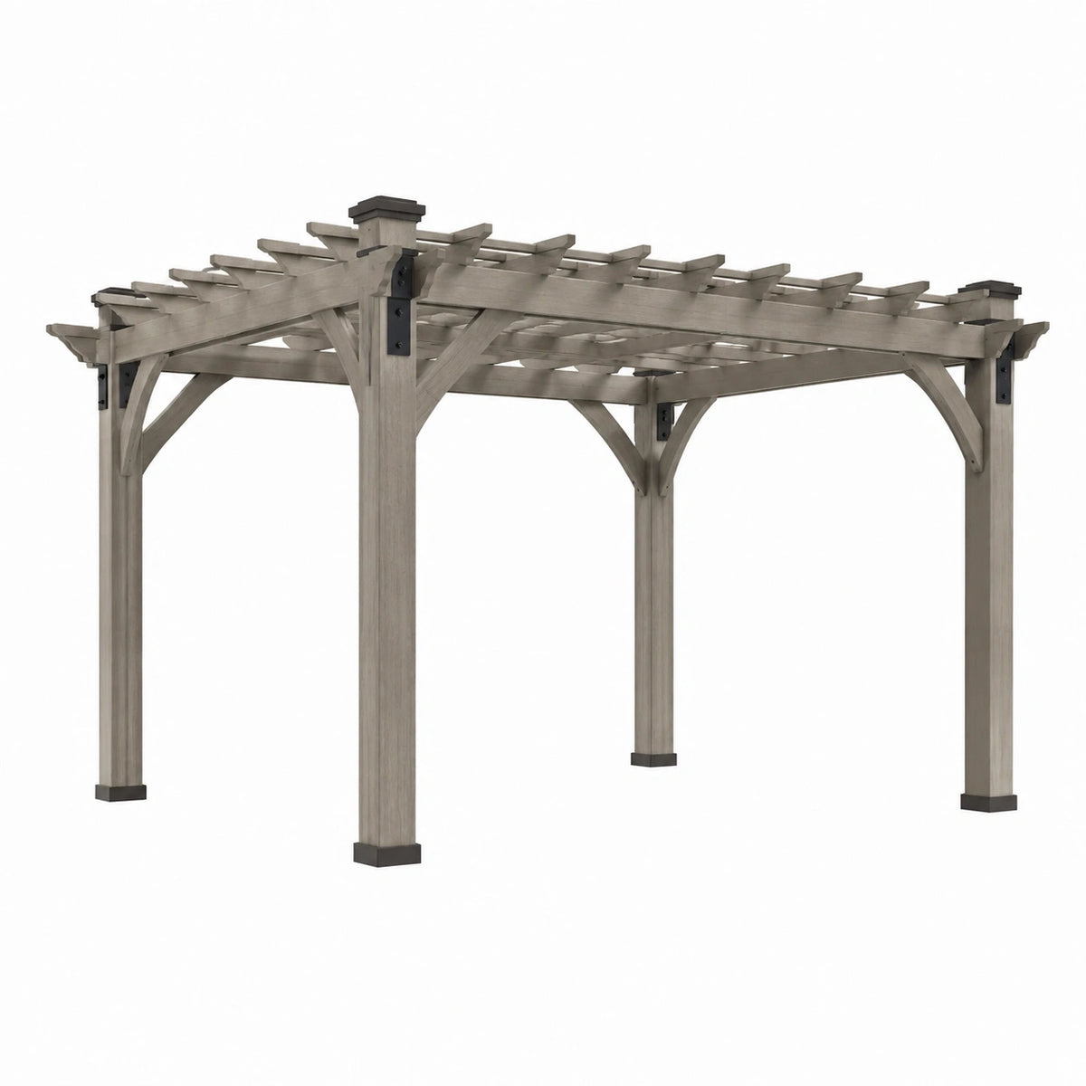 Pergola de jardin 300 x 300 cm en bois gris - Structure ajourée classique