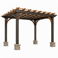 Pergola de jardin Rorqelvo en bois marron foncé, dimensions 400x300x260 cm, toit ajouré pour espace extérieur.