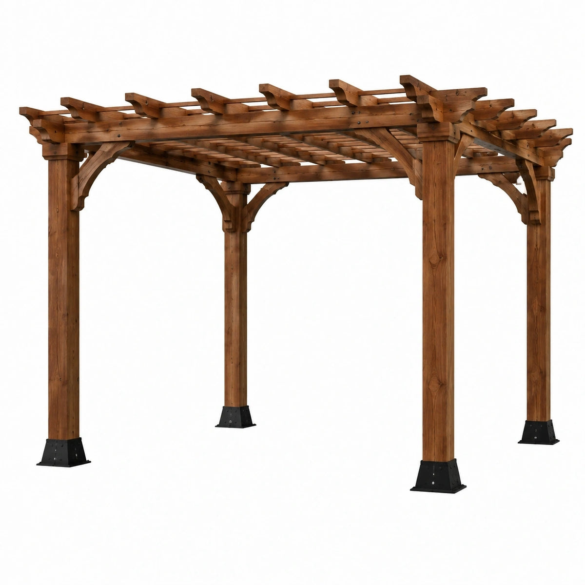 Pergola en bois marron de style rustique, dimensions 360x360x250 cm, pour jardin, par Rorqelvo.