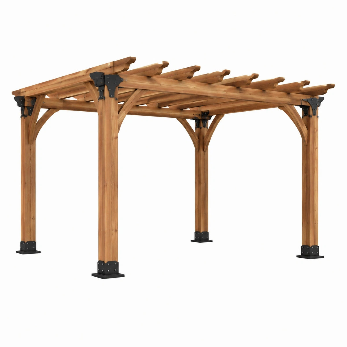 Pergola de jardin Rorqelvo en bois naturel, structure ajourée 360x360x240 cm, idéale pour l'extérieur.