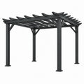 Pergola de jardin Rorqelvo en acier noir, 300x300x230 cm, avec toit ajouré pour ombrager l'extérieur.