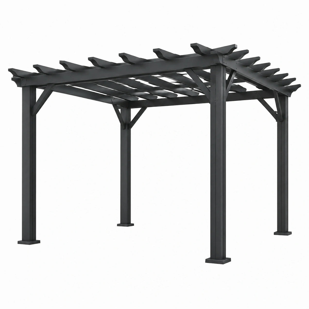Pergola de jardin 300 x 300 x 230 cm en acier noir à toit ajouré