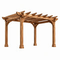 Pergola de jardin en bois marron Rorqelvo, 360x300x250 cm, avec toiture ajourée pour ombrage et décoration extérieure.
