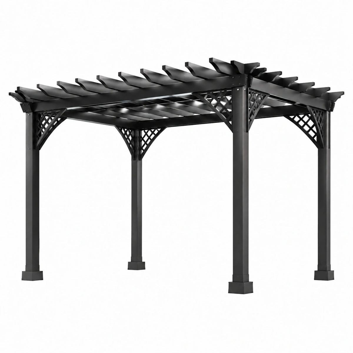 Pergola 300 x 300 x 230 cm en métal noir à lames ajourées pour jardin