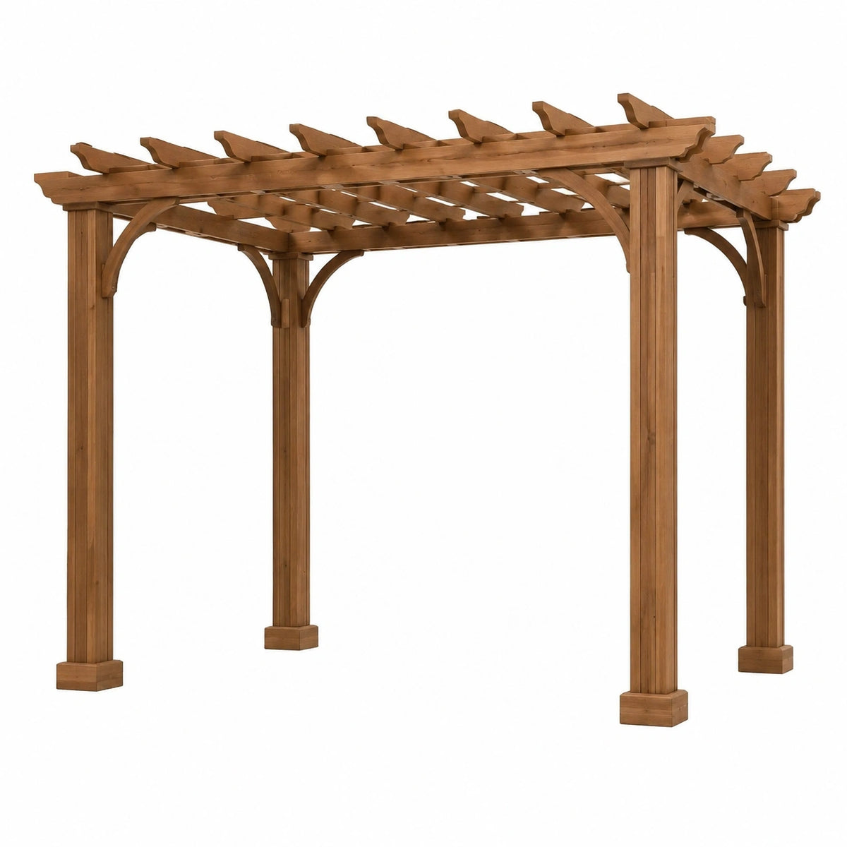 Pergola de jardin en bois marron Rorqelvo, structure ajourée 300 x 300 x 240 cm pour espace extérieur.