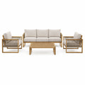 Salon de jardin Rorqelvo 4 pièces en bois beige naturel, table et chaises dans style contemporain, idéal pour extérieur.