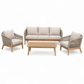 Salon de jardin Rorqelvo en bois beige avec coussins en corde tressée, 4 pièces pour terrasse, 196 cm.