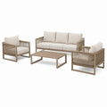 Salon de jardin Rorqelvo 5 places avec table en aluminium et corde tressée taupe beige, design contemporain.