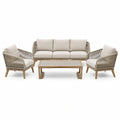 Salon de jardin Rorqelvo pour 5 personnes avec table basse en bois beige, style contemporain, mobilier extérieur élégant.
