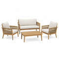 Salon de jardin Rorqelvo 4 pièces avec table en bois naturel et cordage tressé, style bohème, 100 x 60 cm.