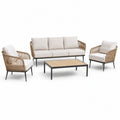 Salon de jardin 4 pièces Rorqelvo avec cordage tressé beige, table et chaises modernes, dimensions 210x78x76 cm.