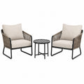 Salon de jardin Rorqelvo avec 2 fauteuils en métal noir et corde taupe, table ronde 60 cm style contemporain