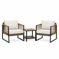Salon de jardin Rorqelvo avec 2 places en métal noir et cordage beige, comprenant table basse et mobilier élégant.