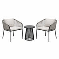 Salon de jardin Rorqelvo avec 2 fauteuils et table en métal et corde gris noir, style contemporain, pour extérieur.