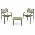 Salon de jardin Rorqelvo avec 2 fauteuils en métal vert kaki et table basse tressée de 65x65 cm, style moderne et confortable