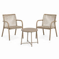 Ensemble salon de jardin 2 fauteuils et table ronde 60 cm en métal et corde beige