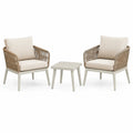 Salon de jardin Rorqelvo avec 2 fauteuils et table beige en corde tressée, style contemporain, pour extérieur.